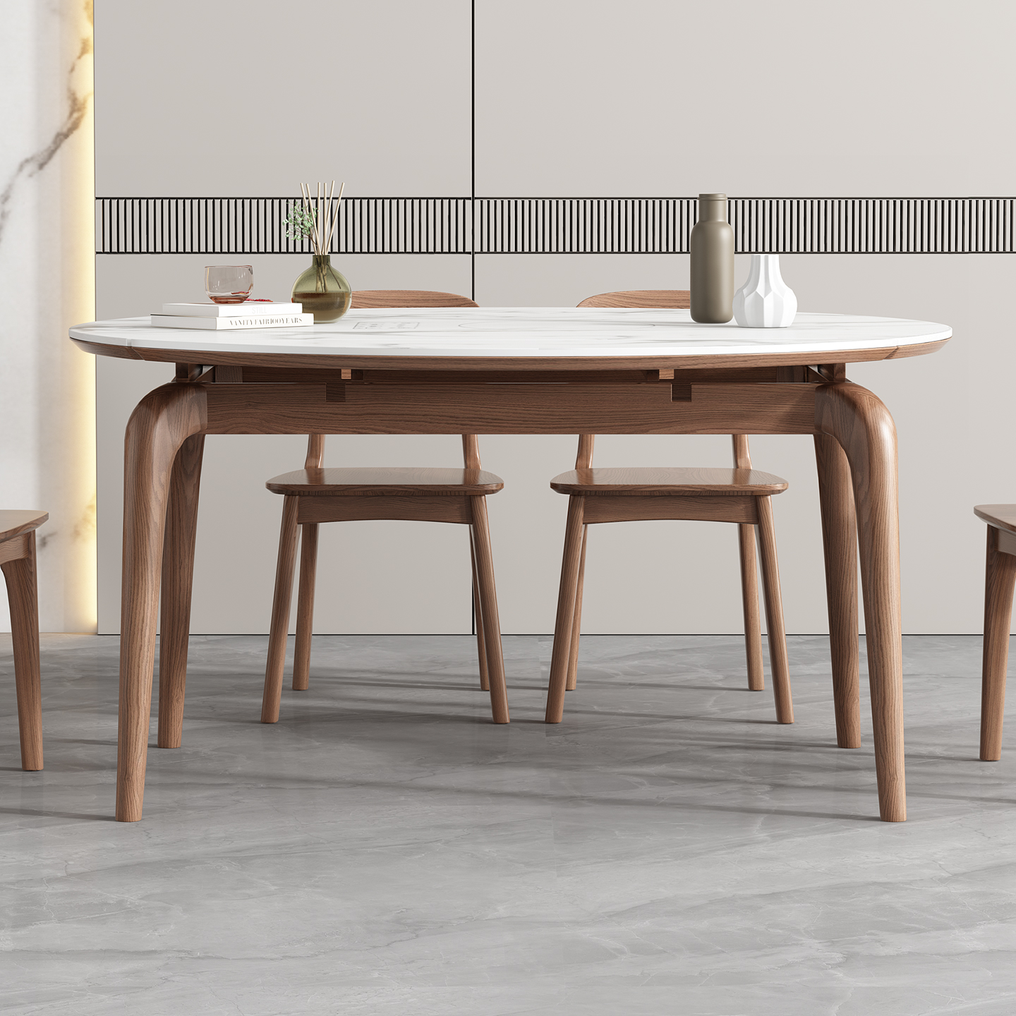 岩板电磁炉餐桌椅组合现代简约家用小户型实木折叠可伸缩吃饭桌子