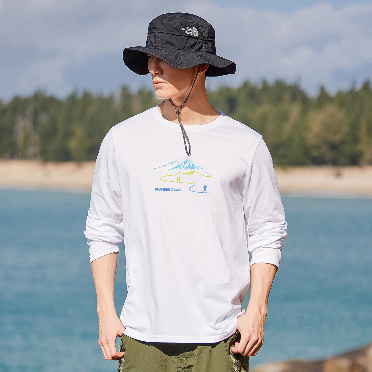 【100%棉】拓路者秋款纯棉圆领男式户外体恤衫长袖套头衫运动T