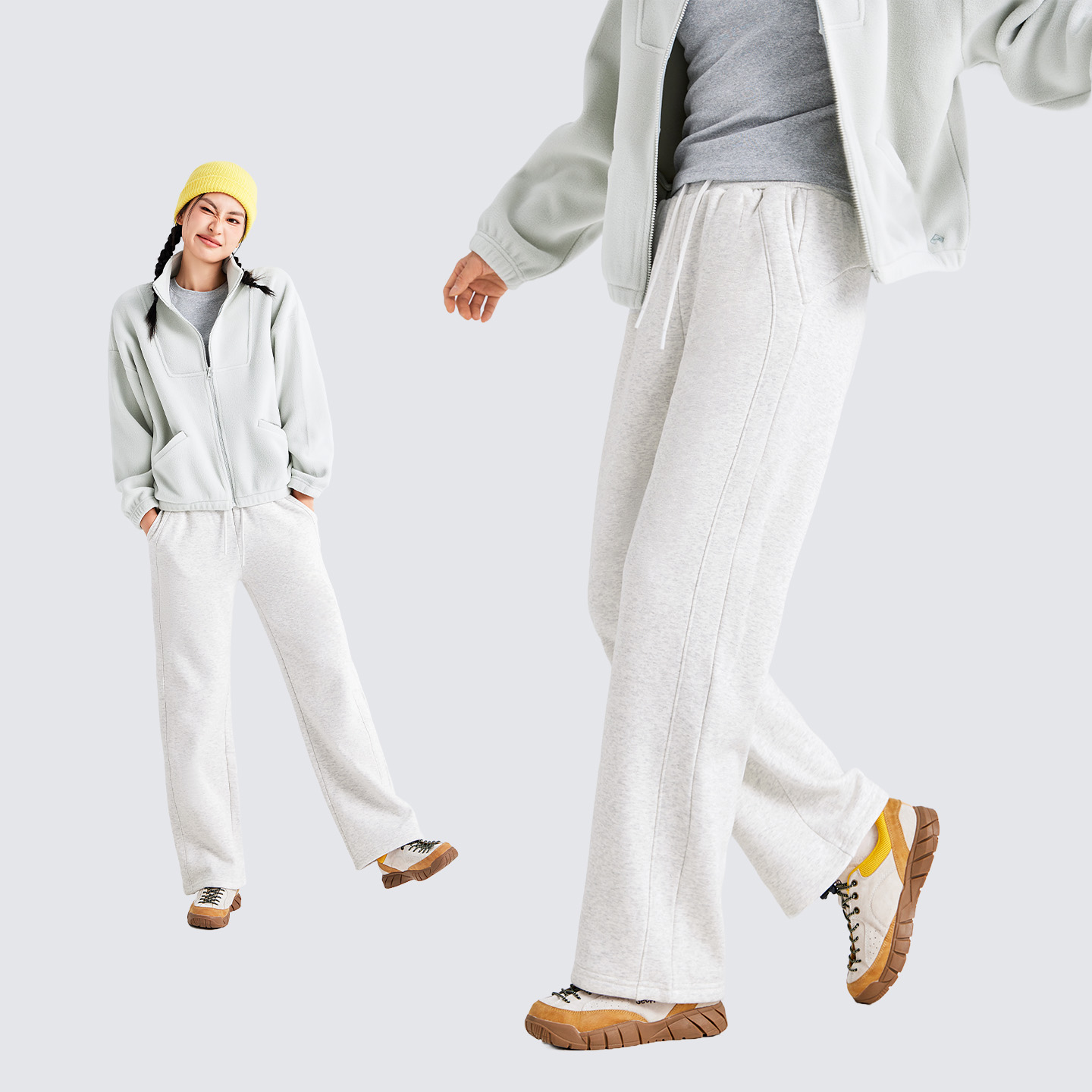 舒适保暖，加厚一体绒，宽松高腰阔腿裤