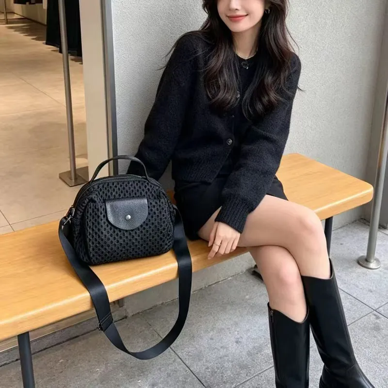 网布透气手提斜挎小包 简约单肩贝壳包 休闲百搭通勤女包