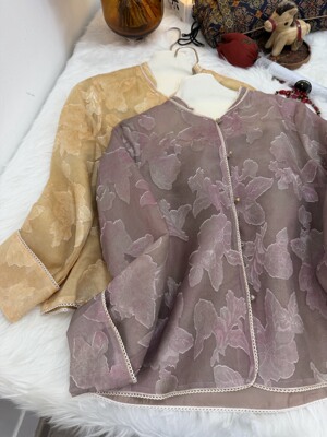 欧货早春新款真丝欧根剪花拼花边宽松显瘦减龄百搭国风外套