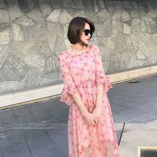轻盈飘逸小清新连衣裙宽松裙子 高端大牌风超仙真丝印花甜美名媛