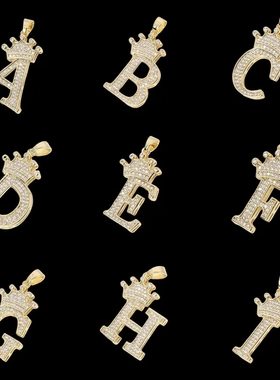 DIY手工欧美时尚创意毛衣链精美铜镶锆石皇冠英文字母吊坠项链女