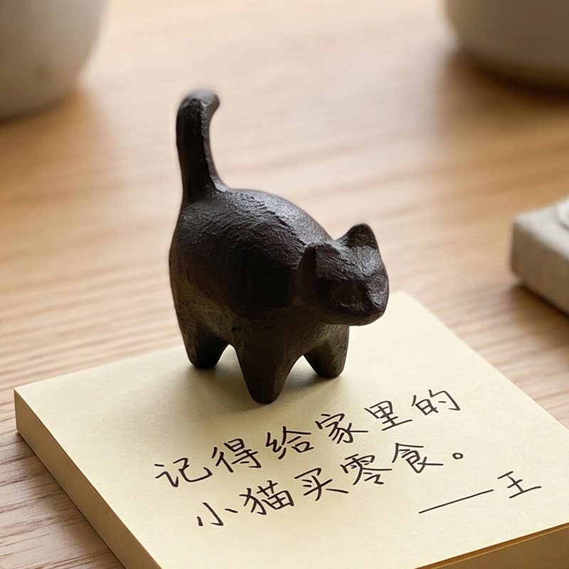 日式简约复古铸铁镇尺镇纸小猫咪摆件笔架铁文镇纸镇笔搁文房镇纸