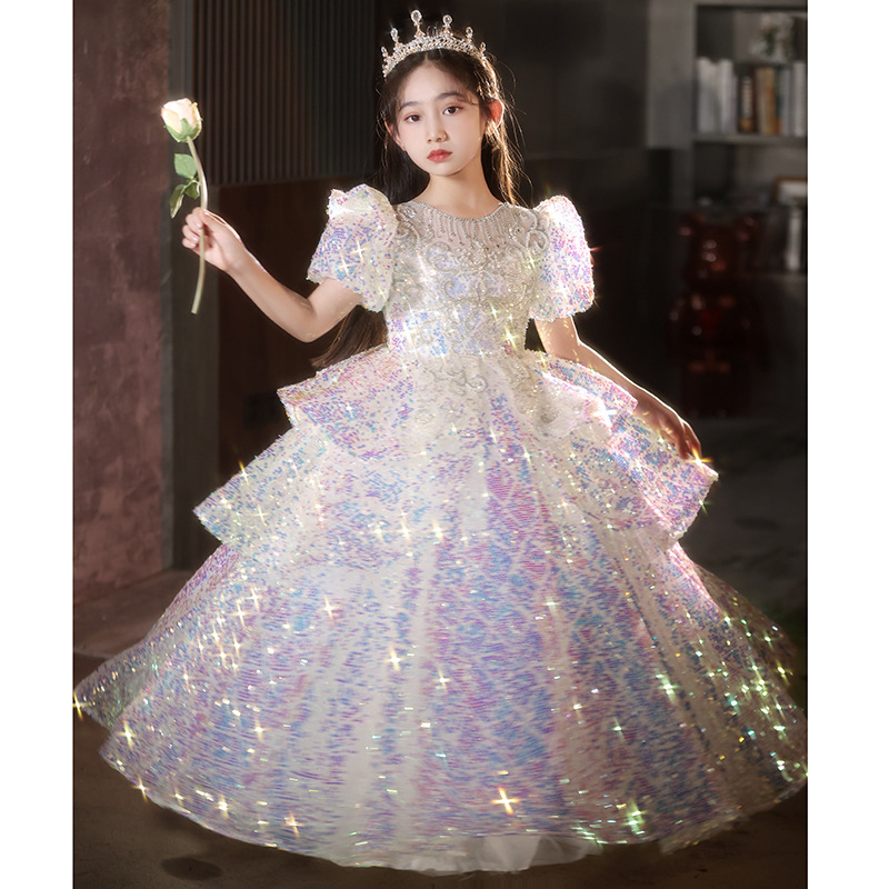 女大童重工主持人礼服小女孩花童生日婚礼公主裙钢琴走秀领唱表演
