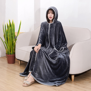 秋冬加厚保暖法兰绒披肩午睡办公室空调斗篷懒人披风打坐多功能