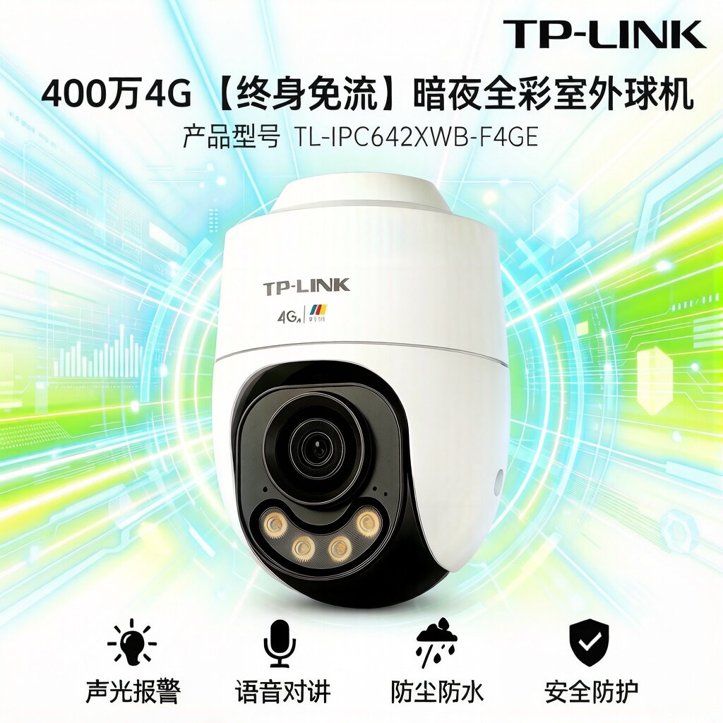 TP-LINK TL-IPC642XWB-F4GE 4G免流量摄像头家用室外高清夜视对讲