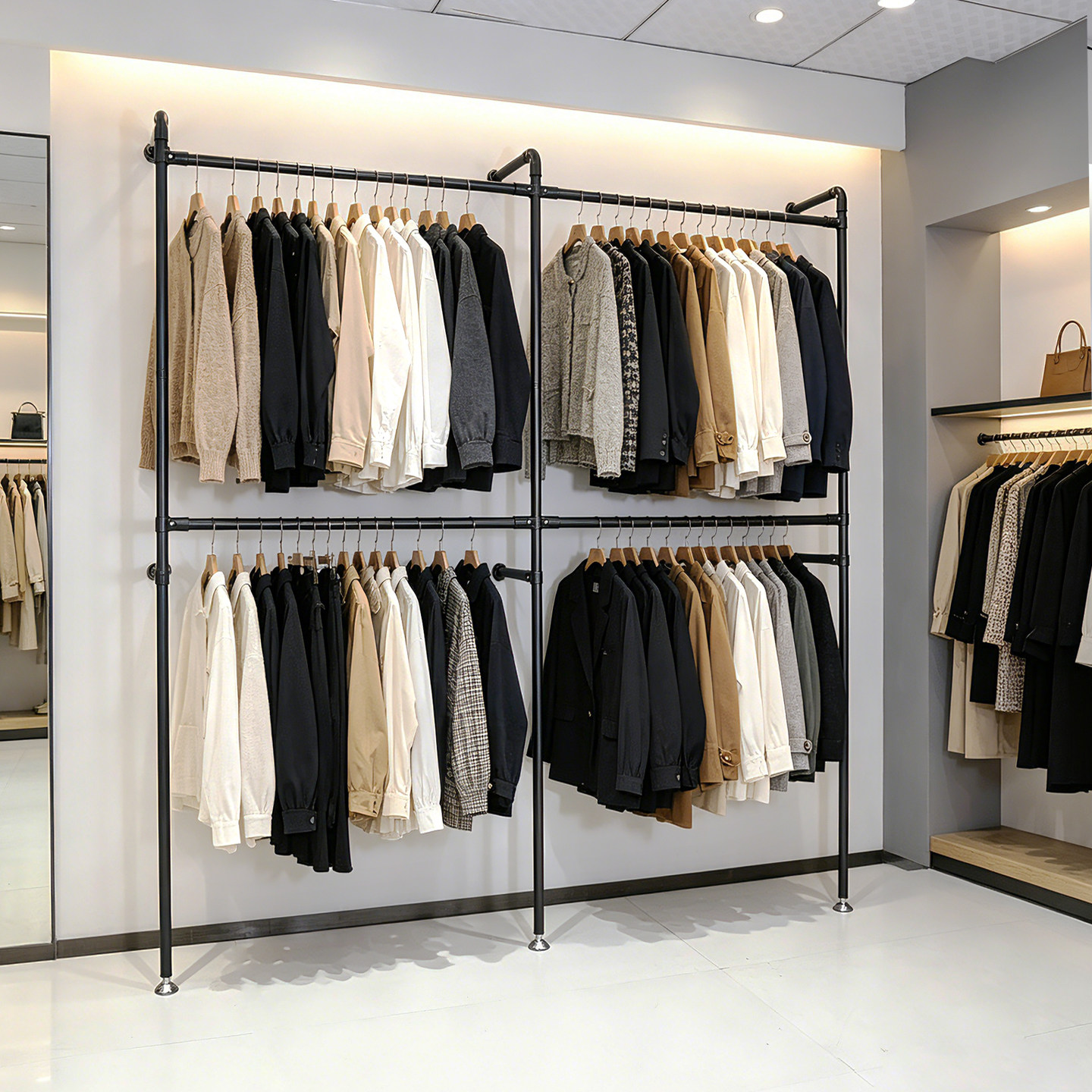 服装店壁挂衣架双层衣架陈列架时装架上墙多组钉墙服装货架展示架
