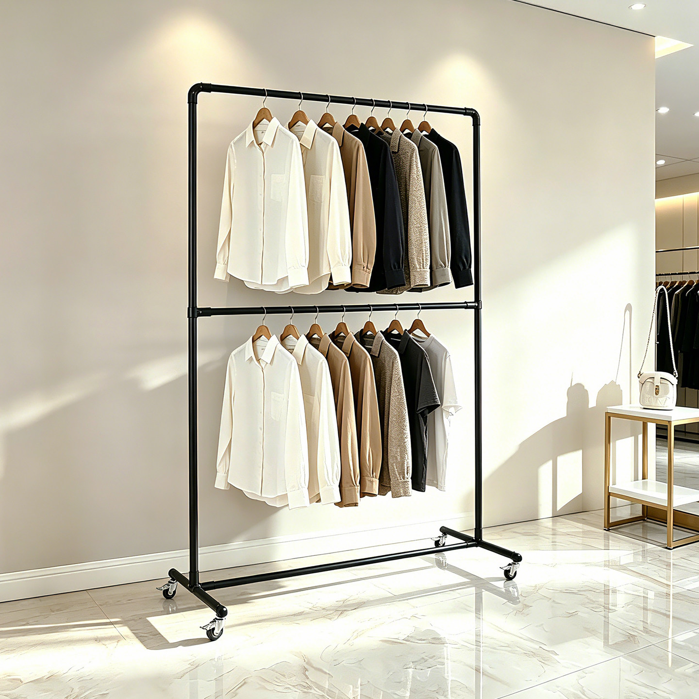 双层衣架服装展示架落地式童装挂衣架中岛架龙门架面料布料架热卖