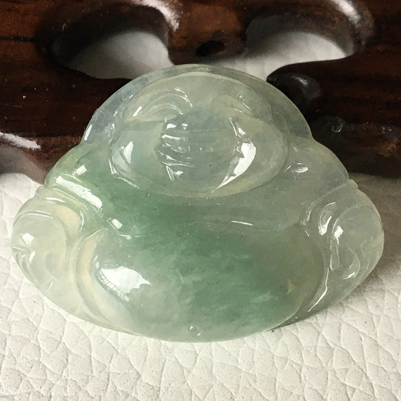 特价清仓 缅甸天然A货翡翠白冰绿飘花小弥勒佛玉吊坠佛公坐佛挂件