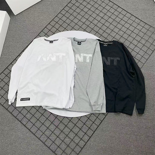 小武出品日系贴布刺绣春秋圆领长袖T恤男休闲宽松落肩袖字母印花