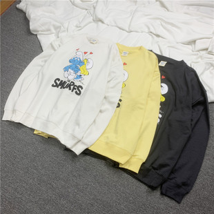 亏本清仓NO退NO换情怀蓝精灵日系春秋季圆领毛圈卫衣男女同款宽松