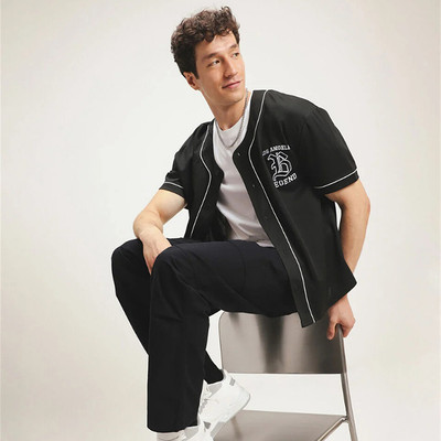 夏棒球领短袖T恤男单排扣棒球衣