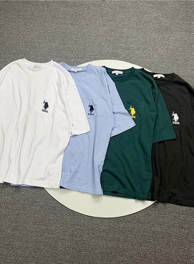 小武出品日系马球协会纯棉刺绣夏季短袖T恤男宽松落肩袖BF风口袋