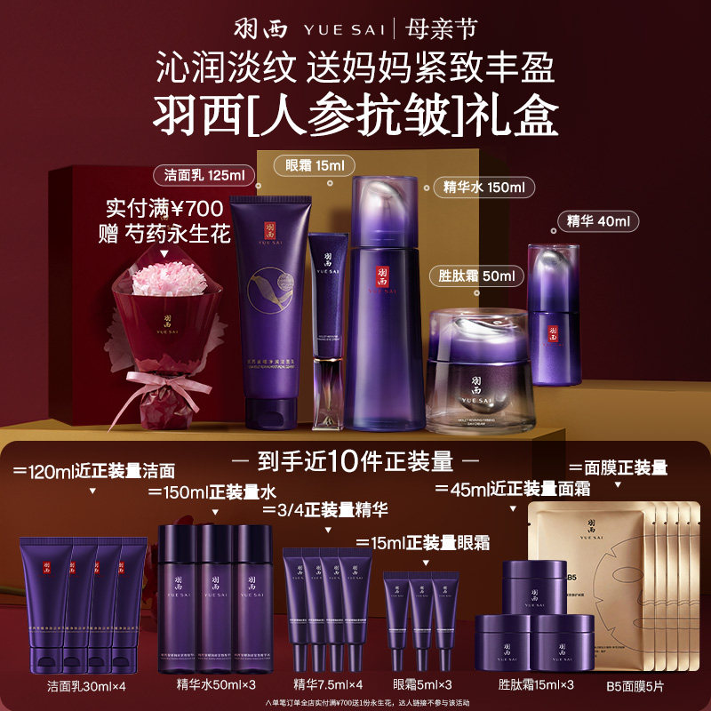 【母亲节礼物】羽西人参水精华面霜眼霜洁面套装抗皱紧致护肤品