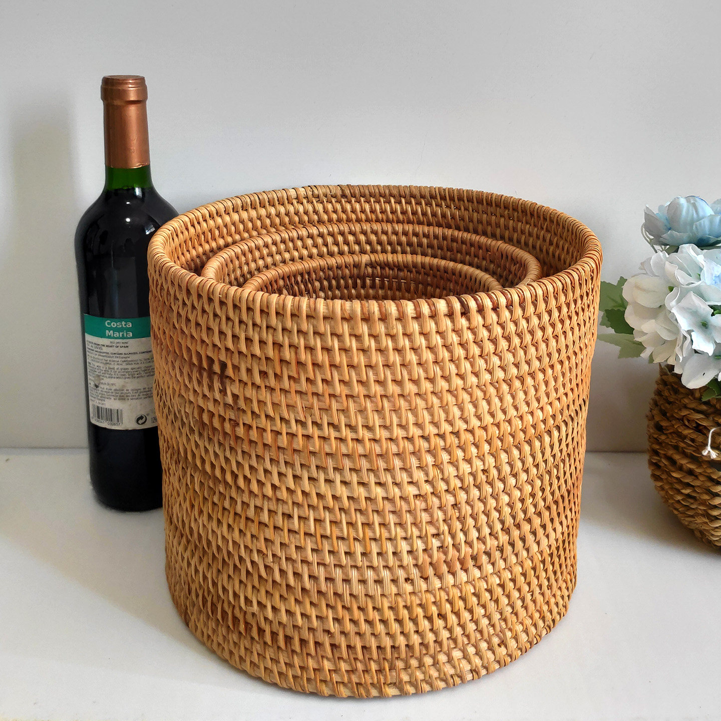 越南秋藤编收纳筒高级垃圾桶收纳筐圆形桌面收纳桶编织书画桶,收纳整理,其他收纳,淘宝优惠券,粉丝福利购,淘宝优惠卷