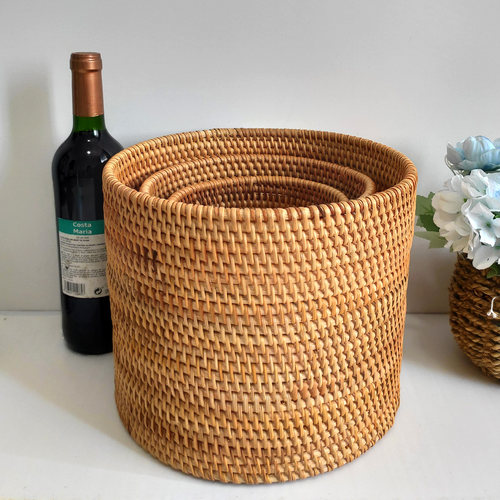 真藤编桌面杂物垃圾收纳桶书画桶