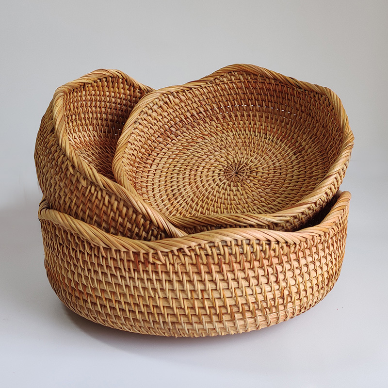 越南藤编水果篮家居波浪边创意点心盒茶点盒零食糖果收纳筐