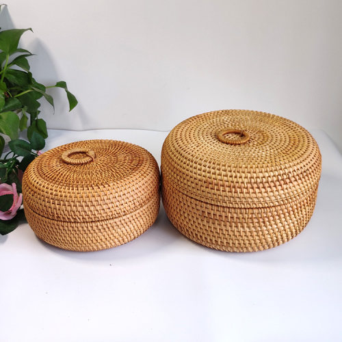 带盖越南藤编收纳筐水果篮收纳盒