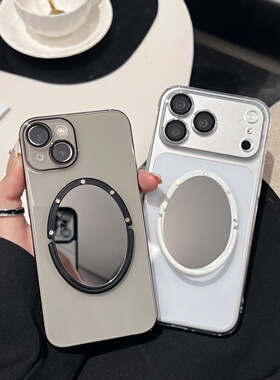不发黄pc硬壳塑料超薄适用iphone16/17promax镜子手机壳透明13透黑14苹果15/16promax自带镜头膜全包保护壳女