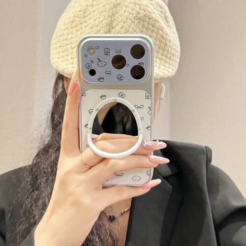 苹果卡通手绘小狗皮纹镜面手机壳