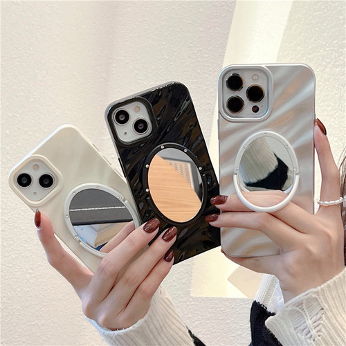 高级感丝绸水波纹补妆镜手机壳