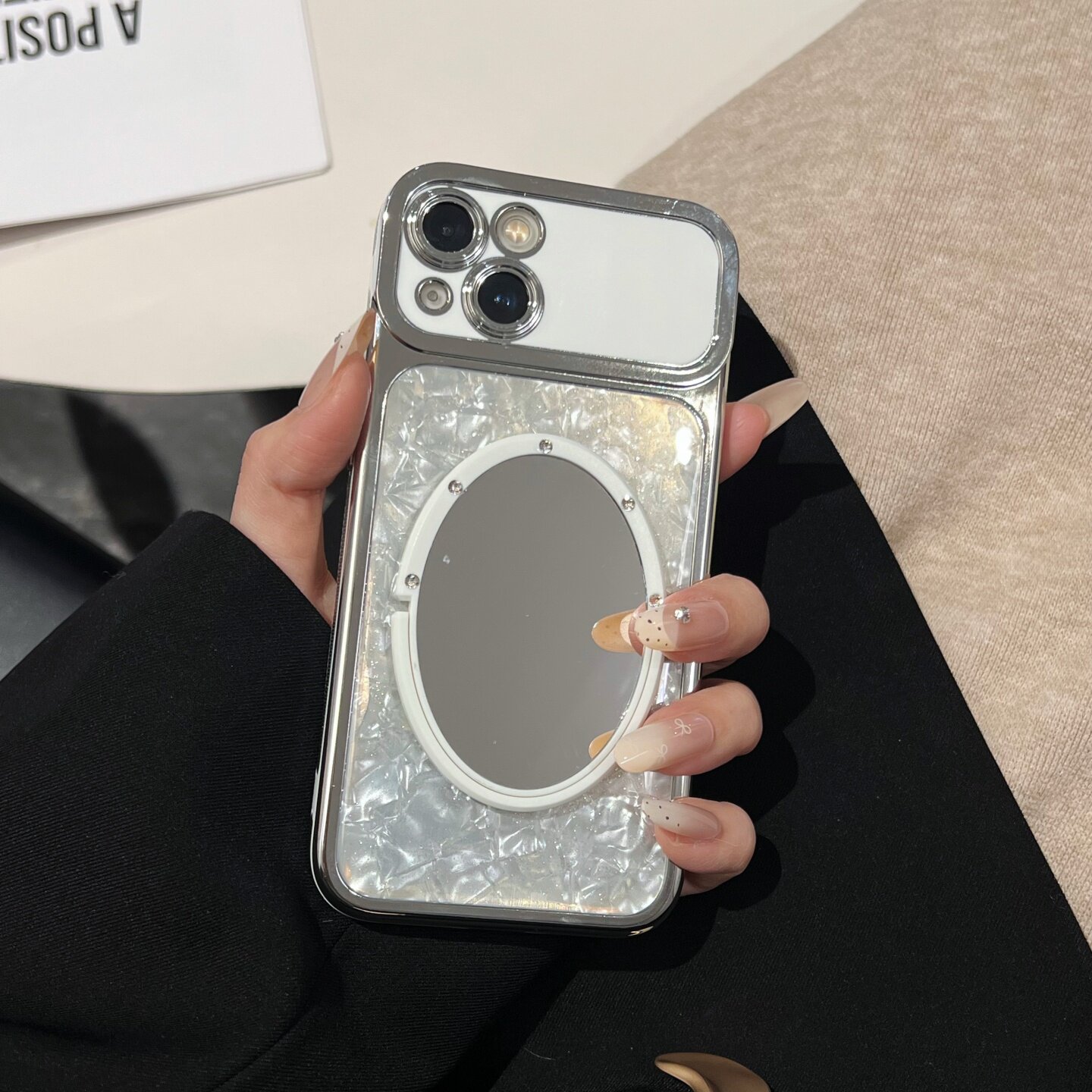 大视窗电镀滴胶适用iPhone16/17promax镜子手机壳贝壳纹13/14苹果15/16promax保护壳全包防摔新款秒变17pro女