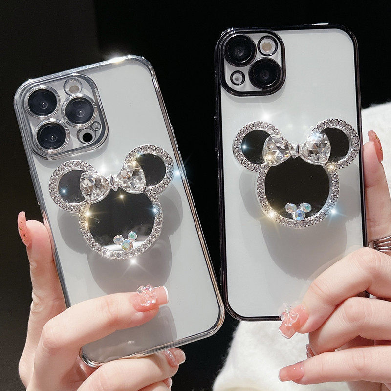 气囊支架镜iphone14/15promax透明手机壳镜子11/12适用苹果13promax自带镜头膜保护壳硅胶套米奇女全包软壳xs