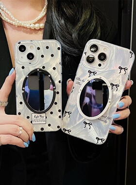 适用华为pura70pro羽纱黑蝴蝶结mate70pro镜子手机壳p60/mate80pro波点保护壳mate60/pura80全包新款银色圆点
