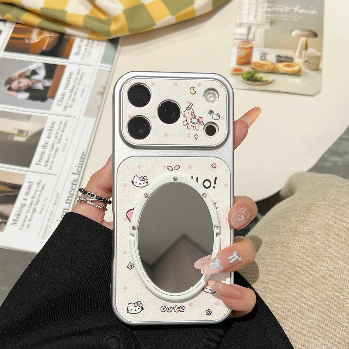 甜美少女心小马适用iphone18promax镜子手机壳皮质大视窗秒变苹果17promax卡通保护壳15/16全包猫咪13/14软壳