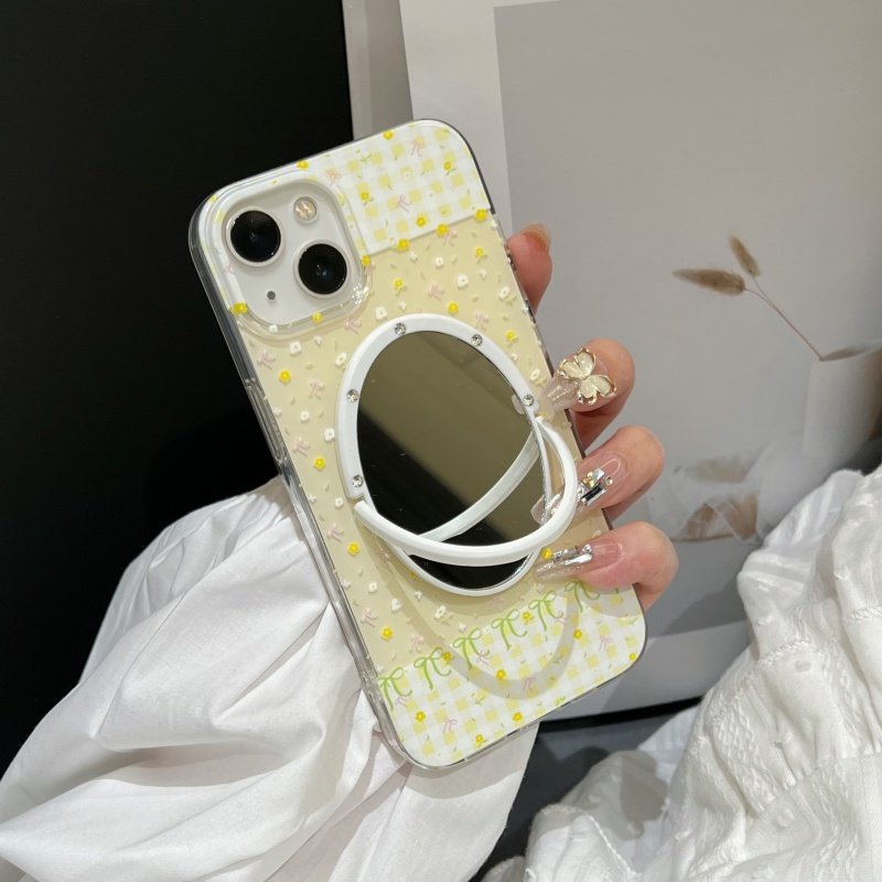 适用华为pura70/mate70pro小清新黄色碎花mate80pro镜子手机壳p60/p80/mate60pro紫色蝴蝶结保护壳冰川纹花朵