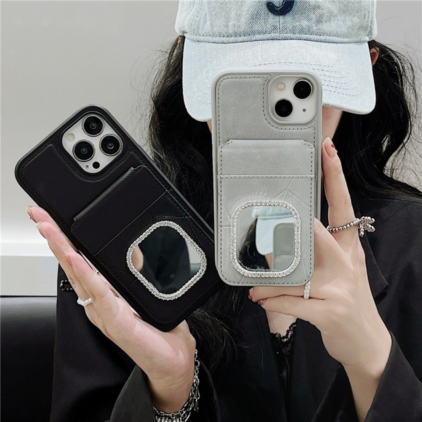 翻盖零钱包可插卡适用iphone17/16promax镜子手机壳支架15promax黑色皮套保护壳苹果13/14皮质卡套插卡包软壳