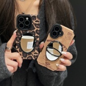 豹纹棕色翻毛皮iphone17 16promax镜子手机壳苹果13 14磨砂皮质保护壳kt猫小羊皮纹15pro适用全包防摔卡通女