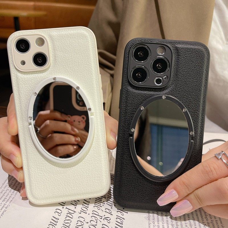 P70/mate60pro简约皮质华为mate50/p60镜子手机壳mate30/p40pro小羊皮保护套防摔p50pro皮套全包适用nova12女