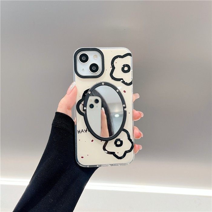 华为mate60pro/pura70线条花朵素描p60/mate70pro镜子手机壳黑色山茶花nova10/荣耀90适用小清新新款艺术亮面