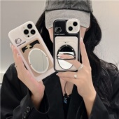 kt猫卡包苹果17air 15promax镜子手机壳插卡包13适用14苹果16promax透明软硅胶套全包保护壳零钱包卡通黑白色