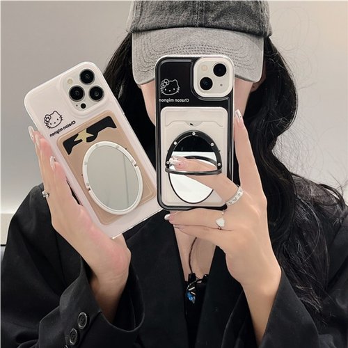 苹果16kt猫卡通插卡包镜子手机壳
