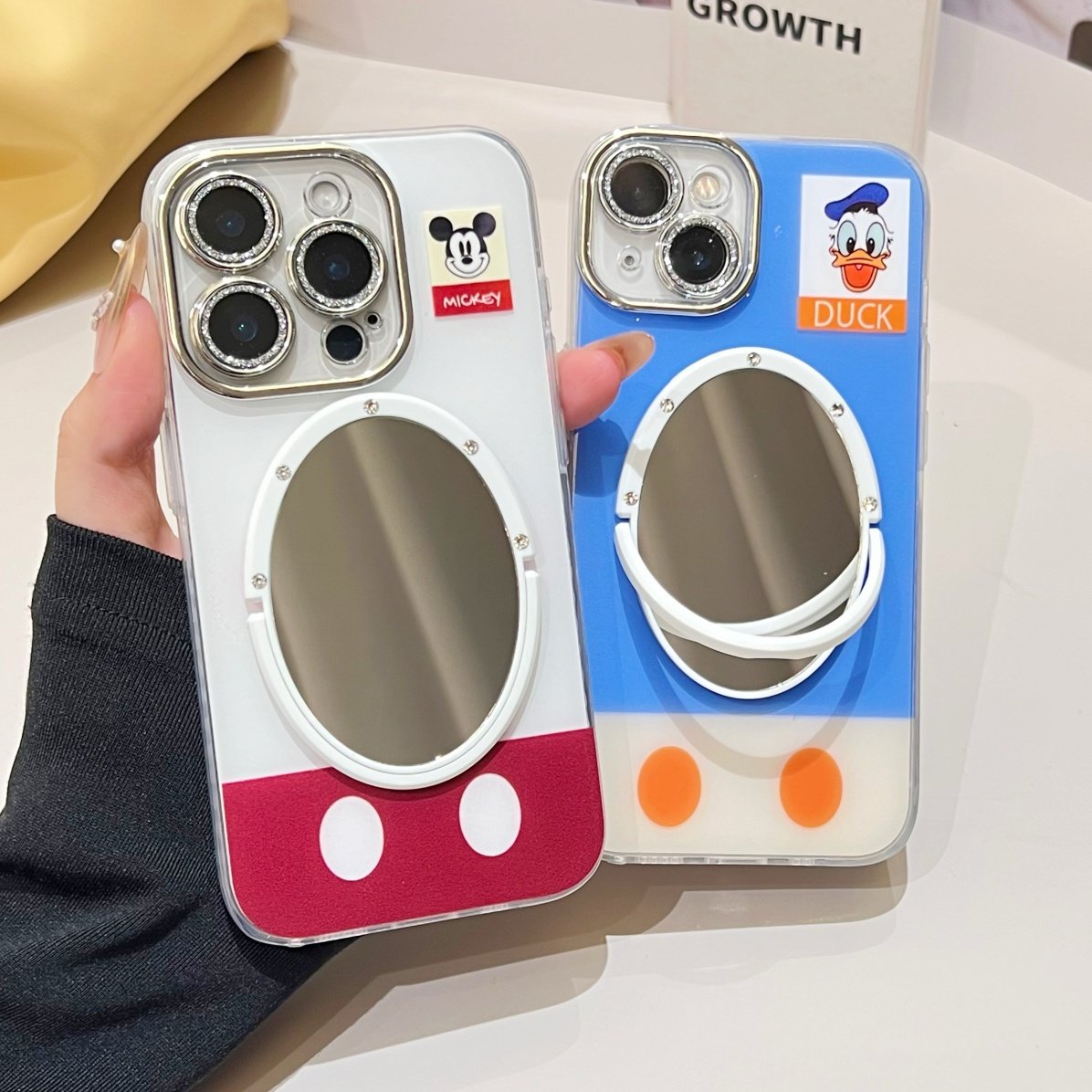 米奇拼接适用iphone16/15promax镜子手机壳蓝色鸭子13/14苹果17promax全包带镜头膜保护壳可爱卡通新款女软壳