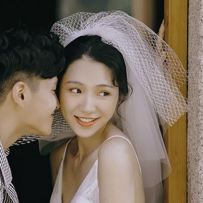 새로운 메쉬 신부 장갑 복고풍 여행 사진 슈퍼 요정 짧은 심플한 웨딩 드레스 스튜디오 촬영