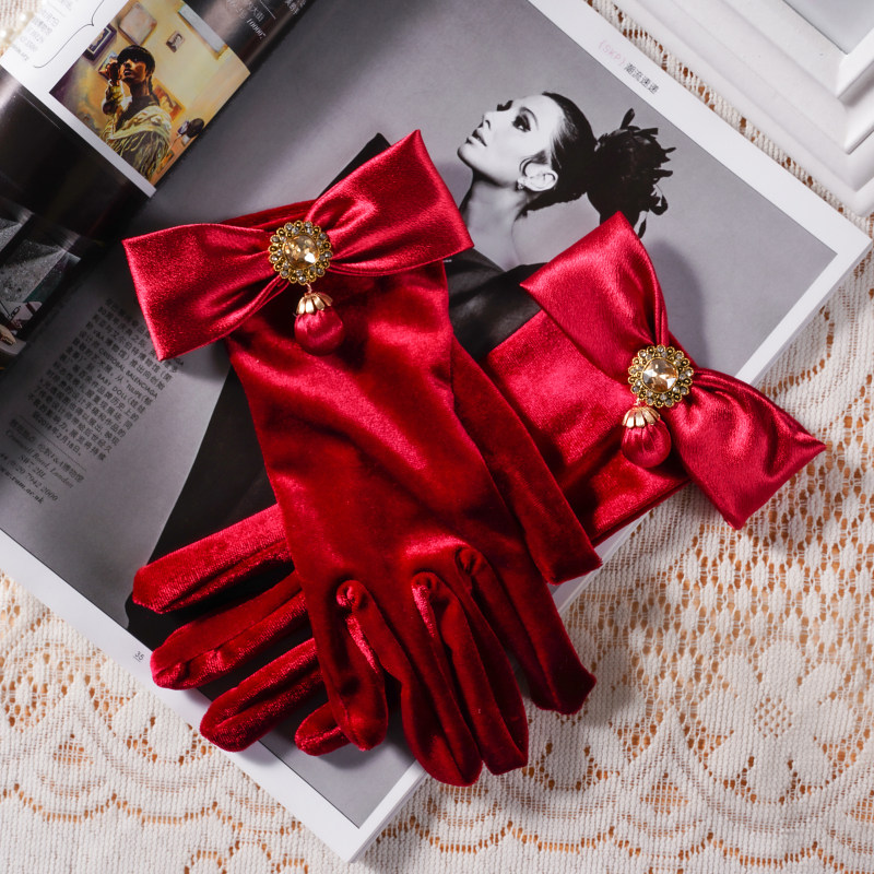새로운 새틴 부르고뉴 보우 장갑 신부 토스트 의류 액세서리 사진 스튜디오 사진 스타일 사진 액세서리 연례 회의