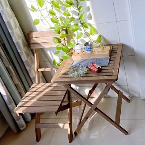 实木阳台复古组合折叠桌椅小茶几