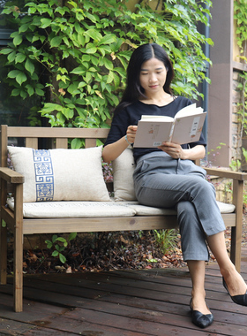 实木长椅沙发椅咖啡色家用客厅阳台三人靠背休闲复古实木椅折叠椅