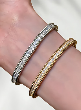 高版珠边满圈排钻手镯女轻奢高级滚珠宝满钻手饰时尚满天星手环女