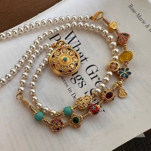 珍珠多宝一款多戴花丝镂空五福圆满吊坠沙金配件项链毛衣链女