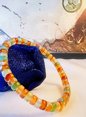 平安吉物天然玛瑙直切药片手串老型盘玩佛珠文玩念珠手链单圈男女