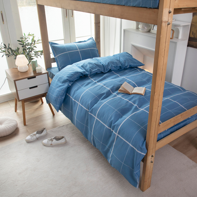 苏川学生条纹格子纯棉床单三件套