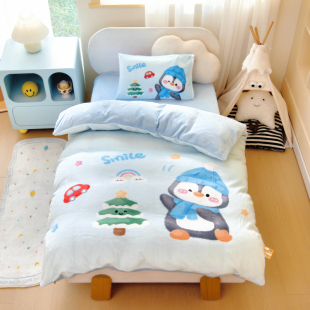 150三件套珊瑚绒加绒加厚冬季 幼儿园儿童牛奶绒被套110 140cm120