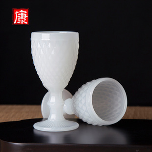 古典仿玉酒杯菠萝纹烈酒杯家用送礼小酒杯红酒杯 琉璃玉高脚杯中式