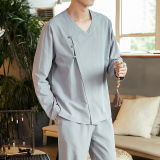 2025春季新款男装原创宽松衬衣大码侧扣唐装衬衫C01-P30模特图，男装衬衫，电商B277(原6028)