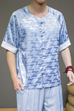 夏新款男原创盘扣宽松衬衣风唐装云纹提花衬衫灰墙蓝C32，男装衬衫，电商B277(原6028)